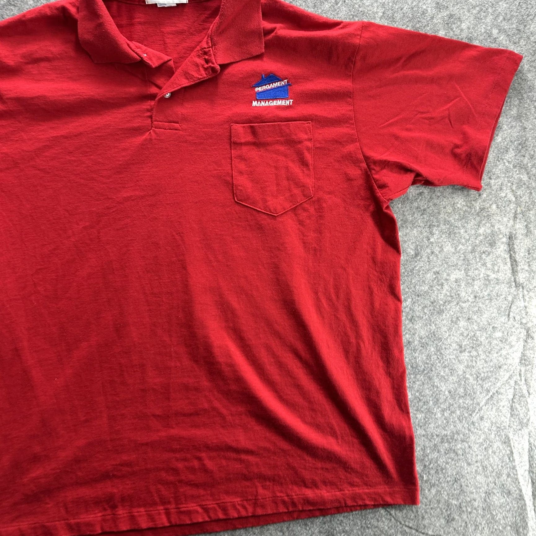 Jerzees VINTAGE Jerzees Polo Shirt Mens XL Pergament Management Pocket Embroidered USA Red Polo Shirt Work Mens XL Red Size US XL / EU 56 / 4 - 3 Thumbnail