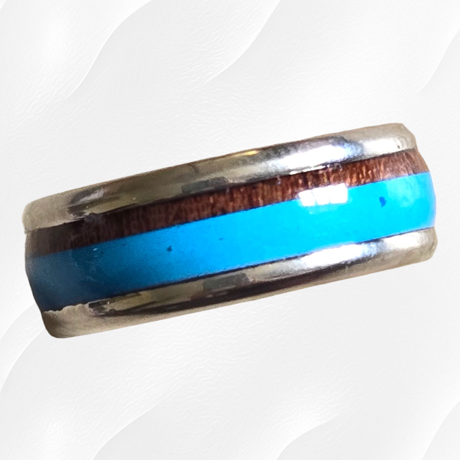 Other Turquoise Wood Pattern Fashion Stainless Steel Ring Size 9 Size ONE SIZE - 6 Thumbnail