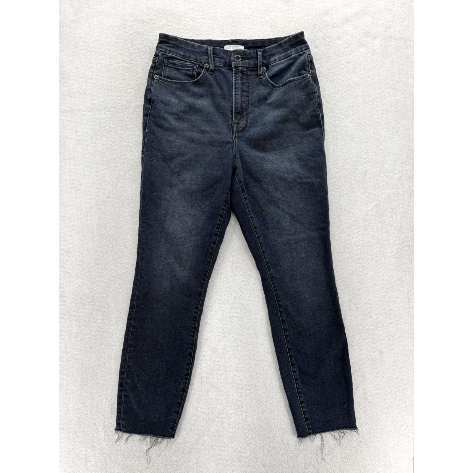 Good American Good American Jeans Womens 10/30 Dark Blue Mid Rise Ankle Raw Hem Stretch Skinny Size 32" / US 10 / IT 46 - 2 Thumbnail