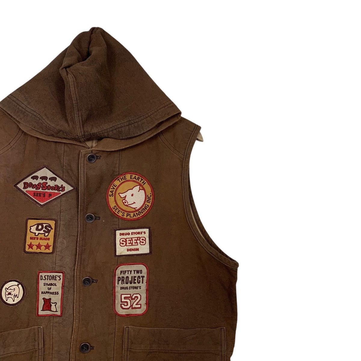 Japanese Brand DRUG STORE’S Patches Logo Hooded Button Vest #2828-C127 Size US M / EU 48-50 / 2 - 4 Thumbnail