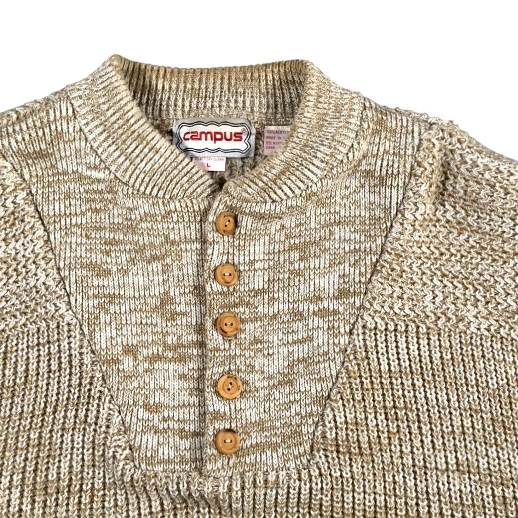 Vintage VINTAGE Campus Sweater Adult LARGE Brown Speckled Mock Neck Buttons 80s Military Knit Pullover Mens Size US L / EU 52-54 / 3 - 2 Thumbnail