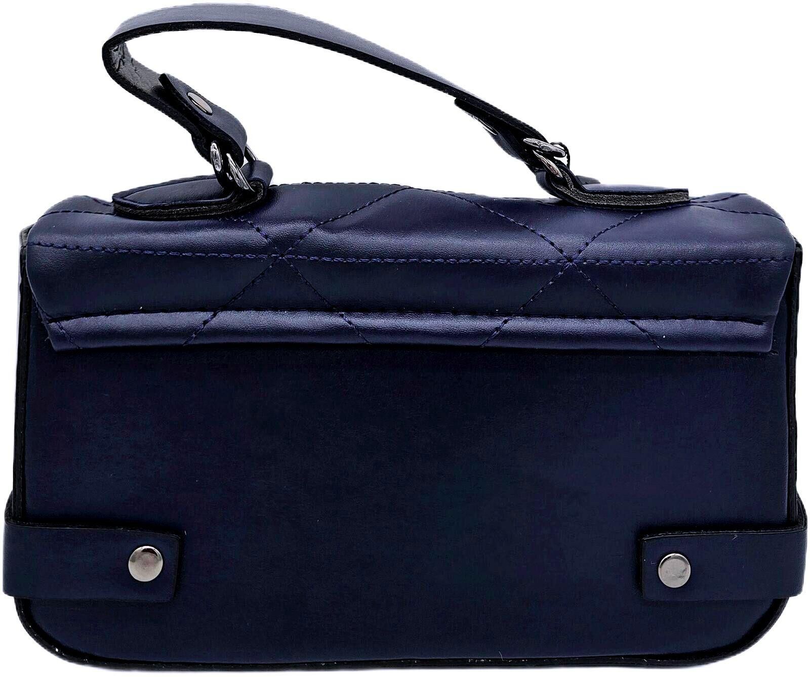Unknown London Quilted Navy Blue Handbag with Silver Hardware and Detailing Size ONE SIZE - 2 Thumbnail