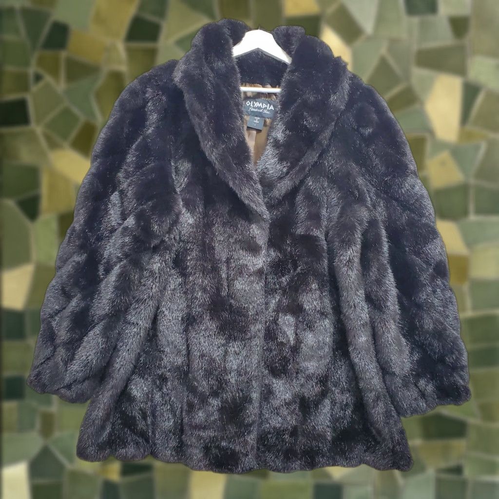 Vintage VTG Olympia Limited Inc Womens Faux Fur Coat Jacket Black Size L Mob Wife Retro Size L / US 10 / IT 46 - 1 Thumbnail