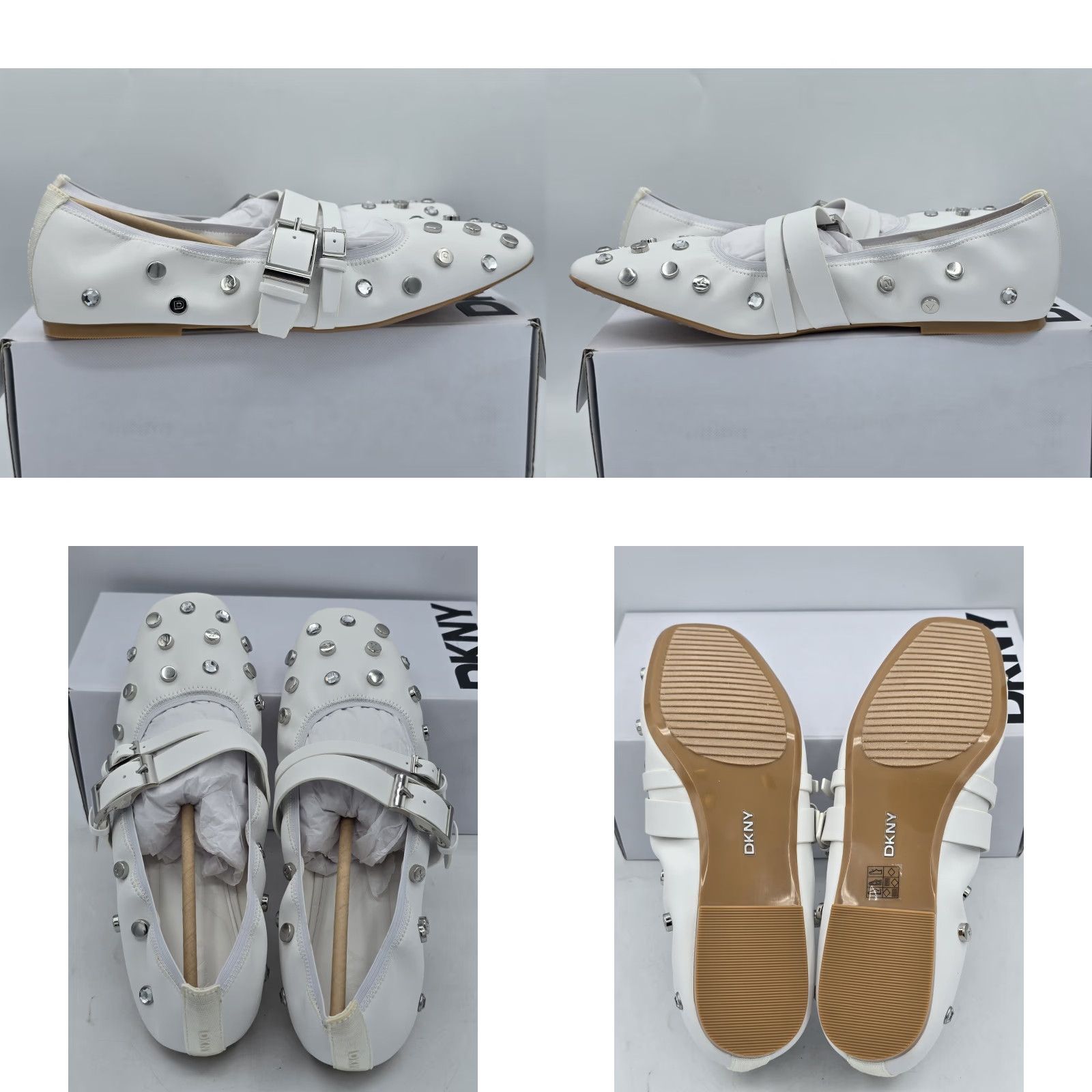 DKNY DKNY Women’s Davey Studded Ballet Flat with Belt Detail Mule White Sz 11 M - Flat, White, KDNY, Women, Shoes, Sandal? Size ONE SIZE - 8 Thumbnail