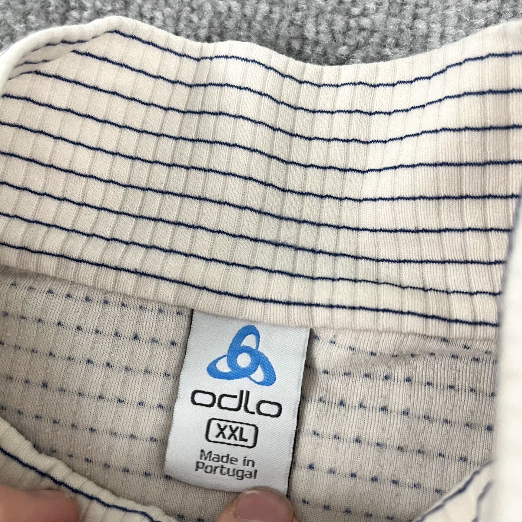 Odlo Odlo Jacket 2XL Mens Cream White Blue Striped Quarter Zip Pullover Performance Size US XXL / EU 58 / 5 - 3 Thumbnail