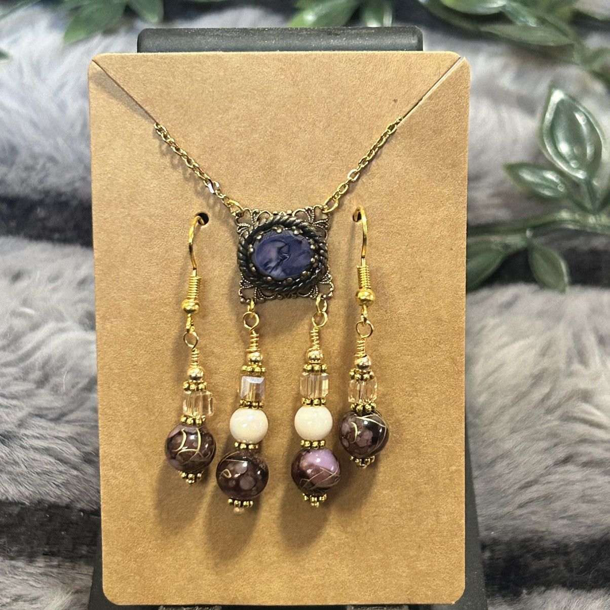 Handmade Handcrafted elegant vintage dogtooth glass necklace set Size ONE SIZE - 2 Thumbnail
