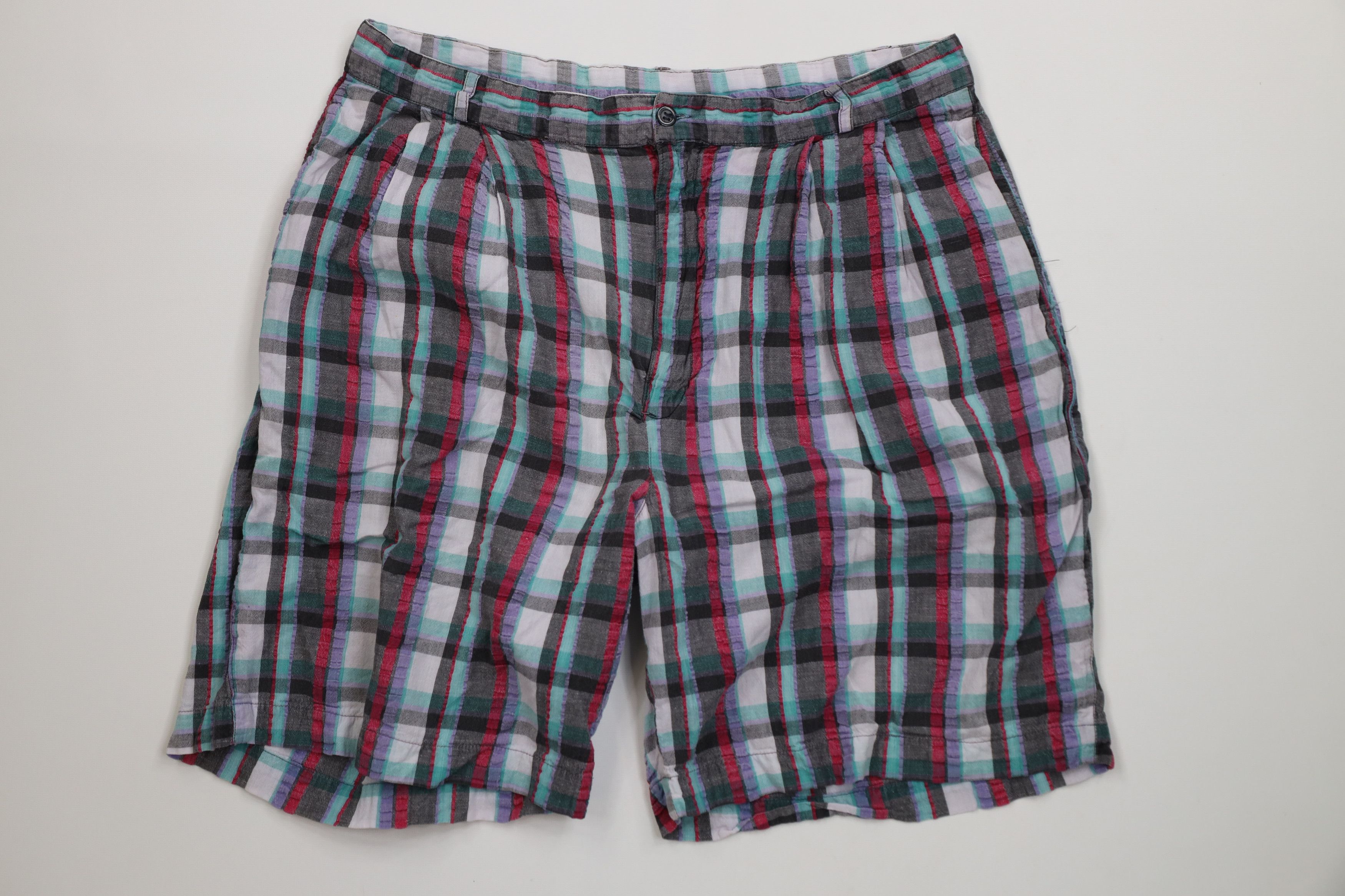 Vintage Vintage 90s IOU Madras Plaid Seersucker Chino Shorts Cotton Size US 30 / EU 46 - 1 Thumbnail