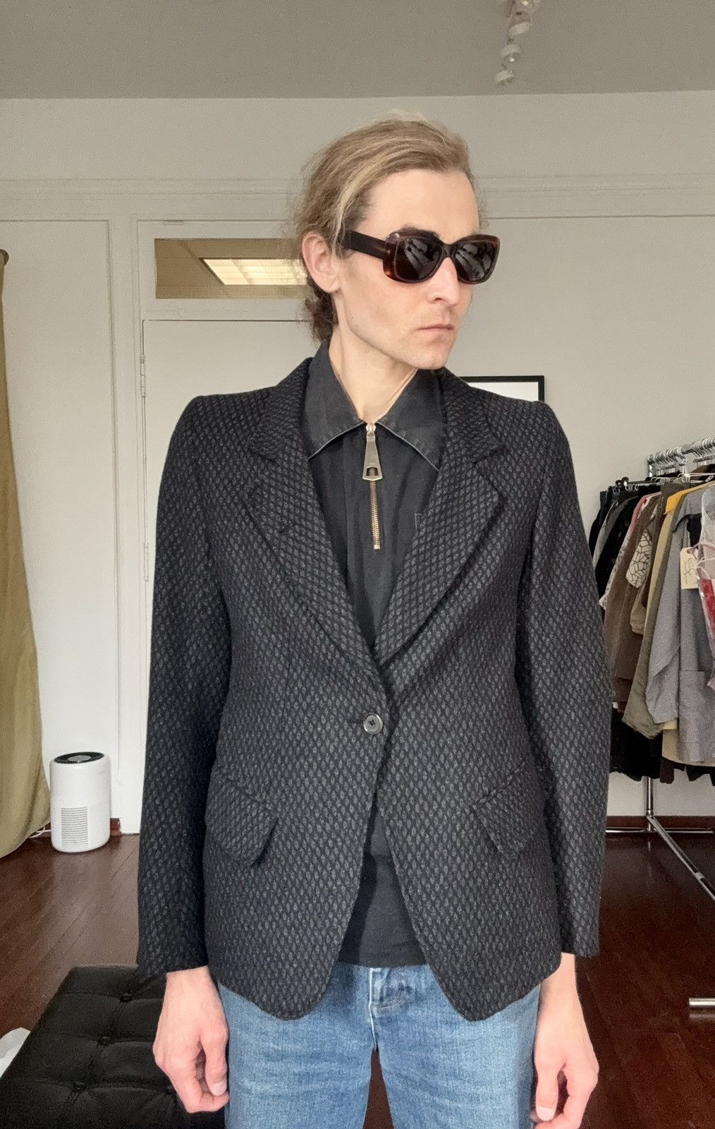 Ann Demeulemeester Ann Demeulemeester Archive Diamond Print One Button Blazer Size US XS / EU 42 / 0 - 7 Thumbnail
