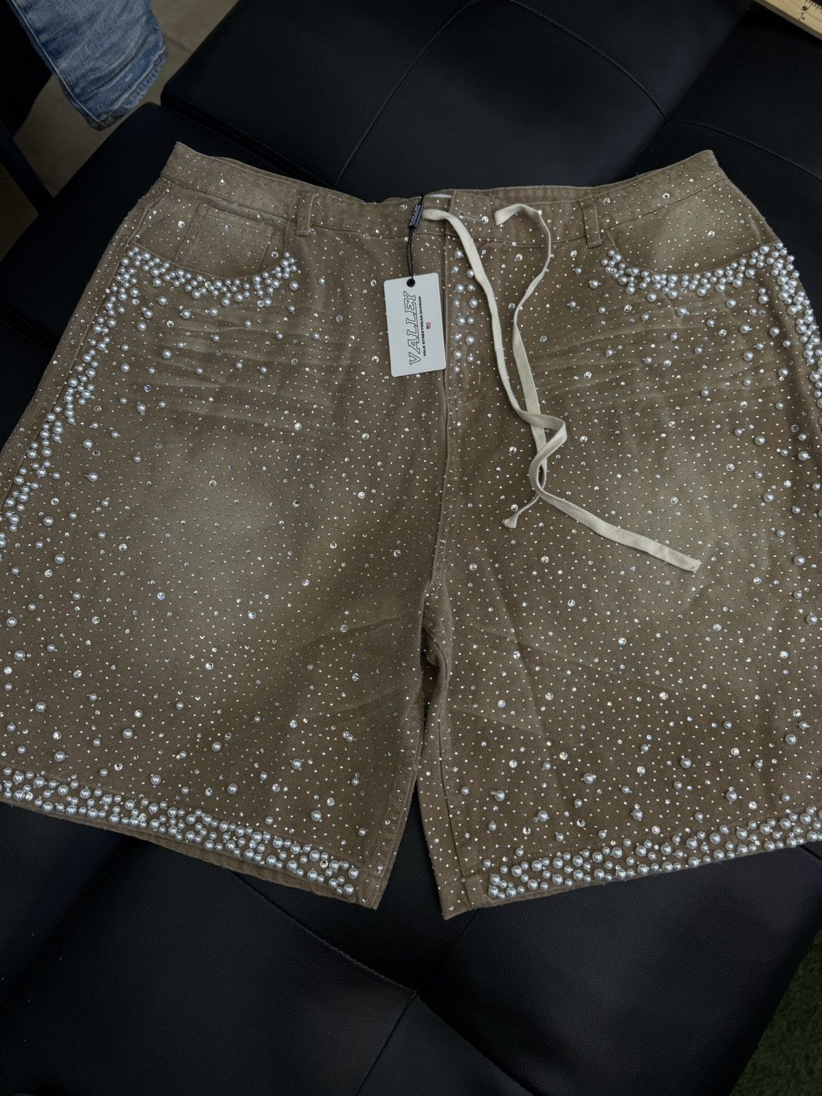 Vale Valley Rhinestone Crystal Shorts Denim Tan Size 40 Size US 40 / EU 56 - 1 Thumbnail