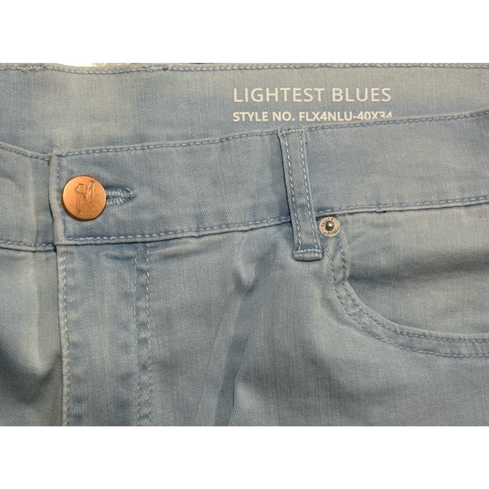 Denime Mugsy Jeans Straight 40x33.5 Lightest Blue Denim Regular Stretch Men 5-Pocket Zipper Button NM NWOT Size US 40 / EU 56 - 4 Thumbnail