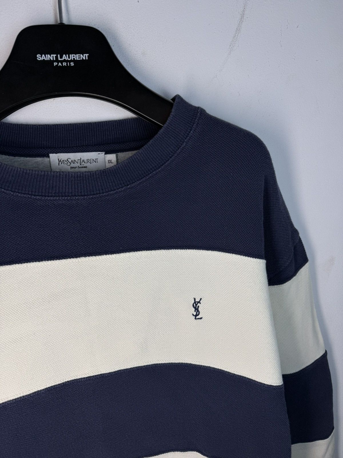 Yves Saint Laurent Pique YSL Crewneck Navy/White Striped YSL Sweatshirt Size US XXL / EU 58 / 5 - 1 Thumbnail