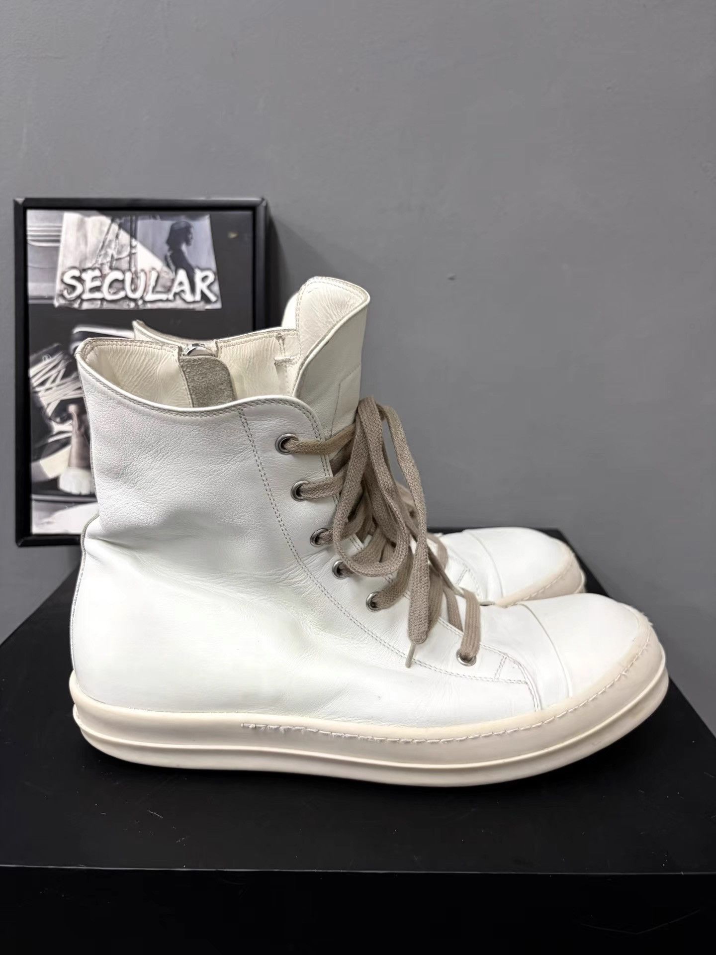 Rick Owens RickOwens Mainline Pure White Leather High-Top Sneakers K34 Size US 10 / EU 43 - 3 Thumbnail