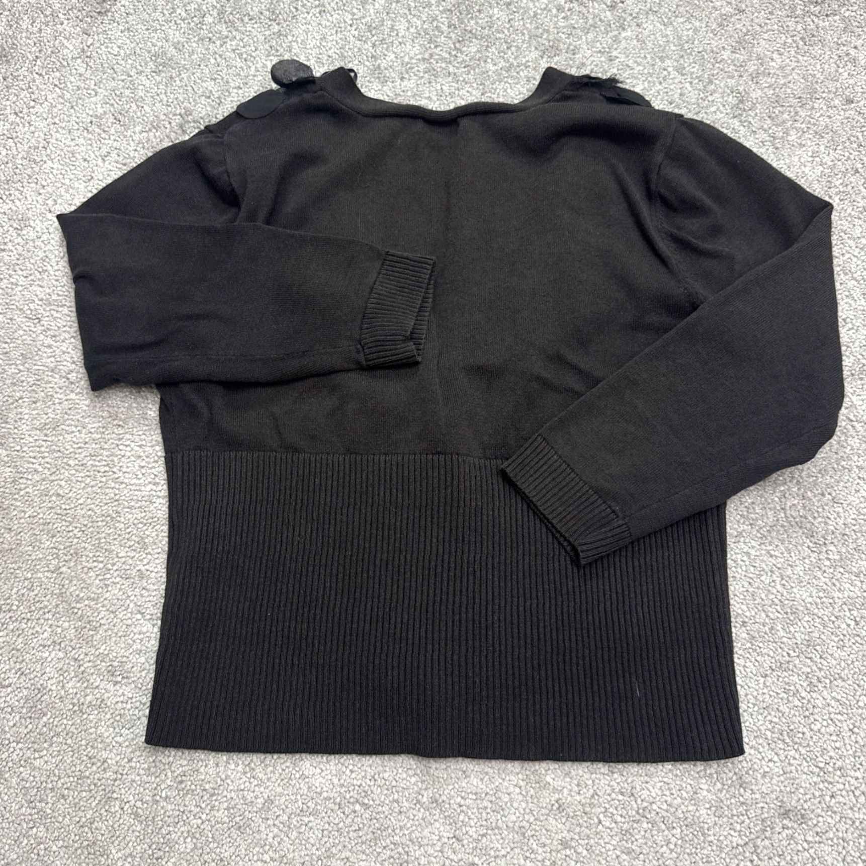 Nine West Nine West Women's Knit Cardigan Sweater Black Long Sleeve Ruffle Casual Moderate Stretch Petite Autumn Fall Winter Size M / US 6-8 / IT 42-44 - 2 Thumbnail