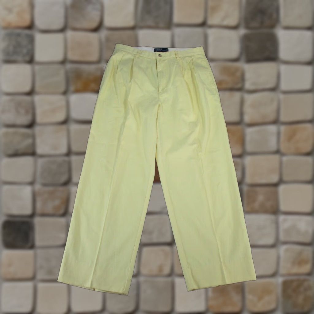 Polo Ralph Lauren VINTAGE Polo Ralph Lauren Pants Mens 33 Yellow Pleated Cotton Dress Pants 90s Preppy USA Mens Size US XS / EU 42 / 0 - 1 Thumbnail