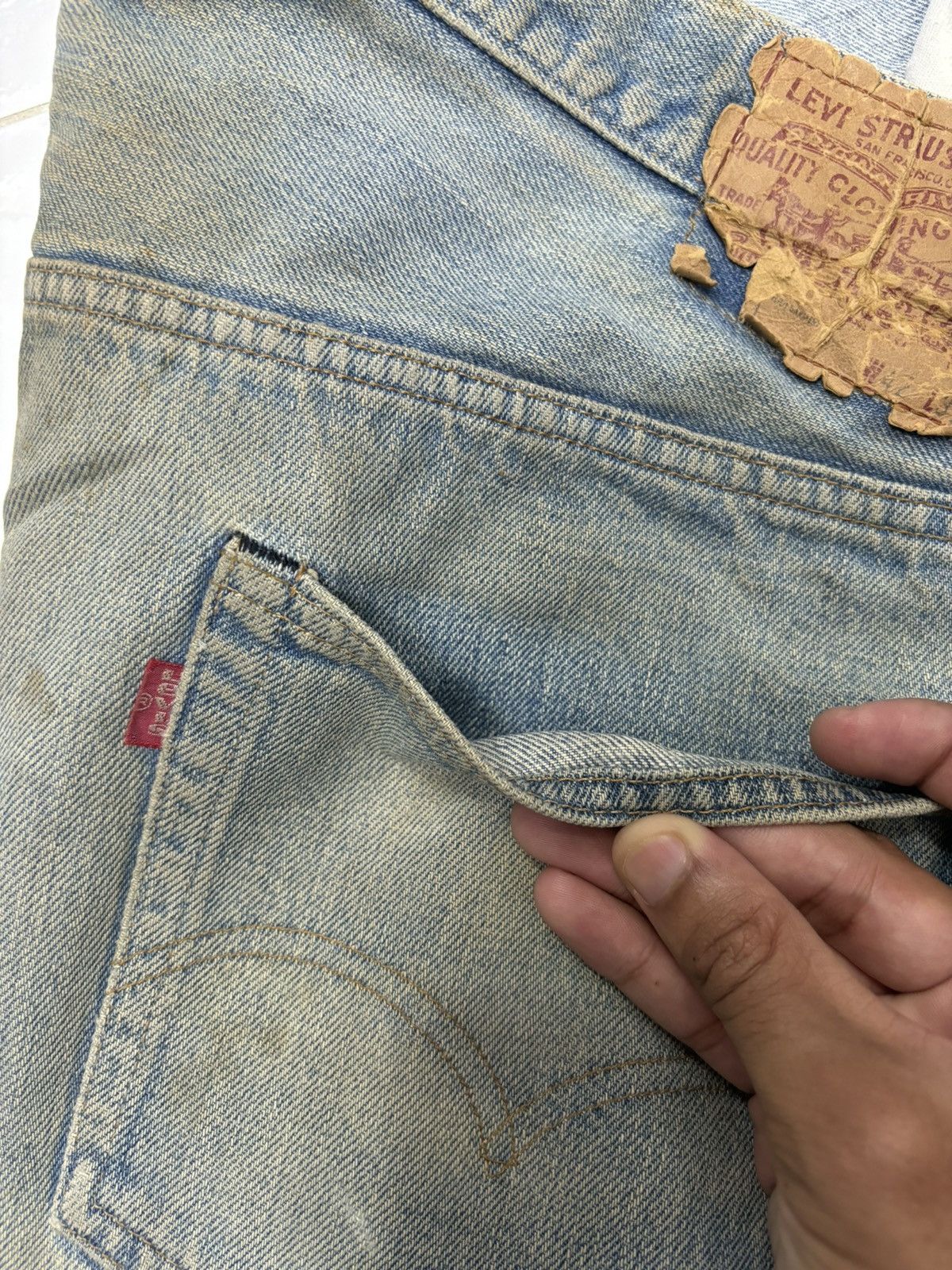 Levi's × Vintage GRAIL🔥Levis 501 Button 6 Selvedge Distressed Cut Denim Jean Size US 38 / EU 54 - 10 Thumbnail