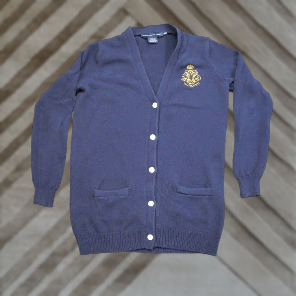 Polo Ralph Lauren VINTAGE Ralph Lauren Sport Cardigan Womens M Blue Button Pockets Crest Y2K Modern Knit Sweater Size M / US 6-8 / IT 42-44 - 1 Thumbnail