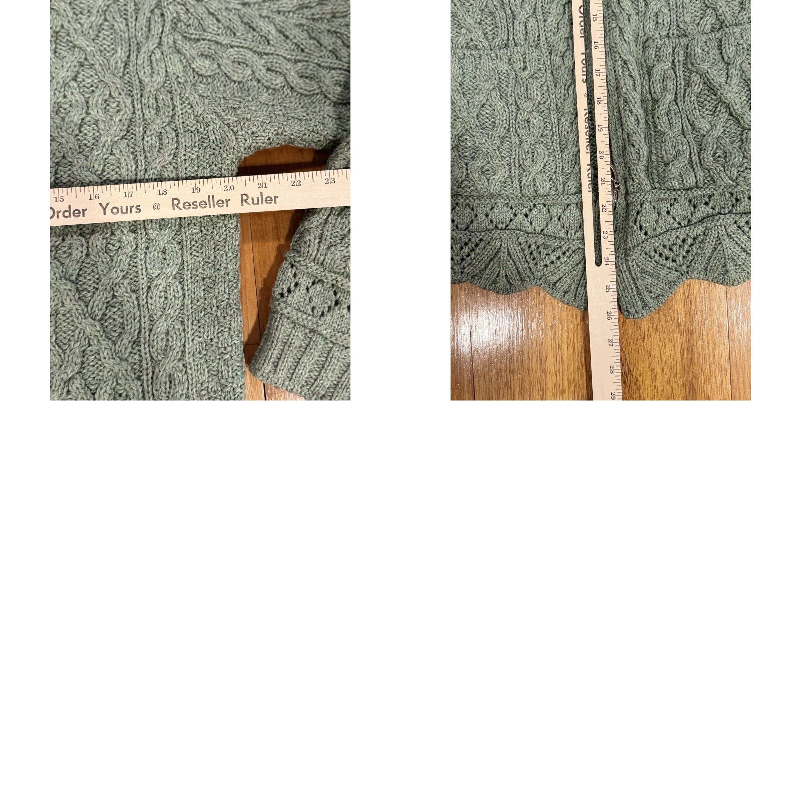 Vintage Inis Crafts Sweater Cable Knit 100% Wool Green Scallop Made In Ireland Medium Womens Mens? Size M / US 6-8 / IT 42-44 - 9 Thumbnail
