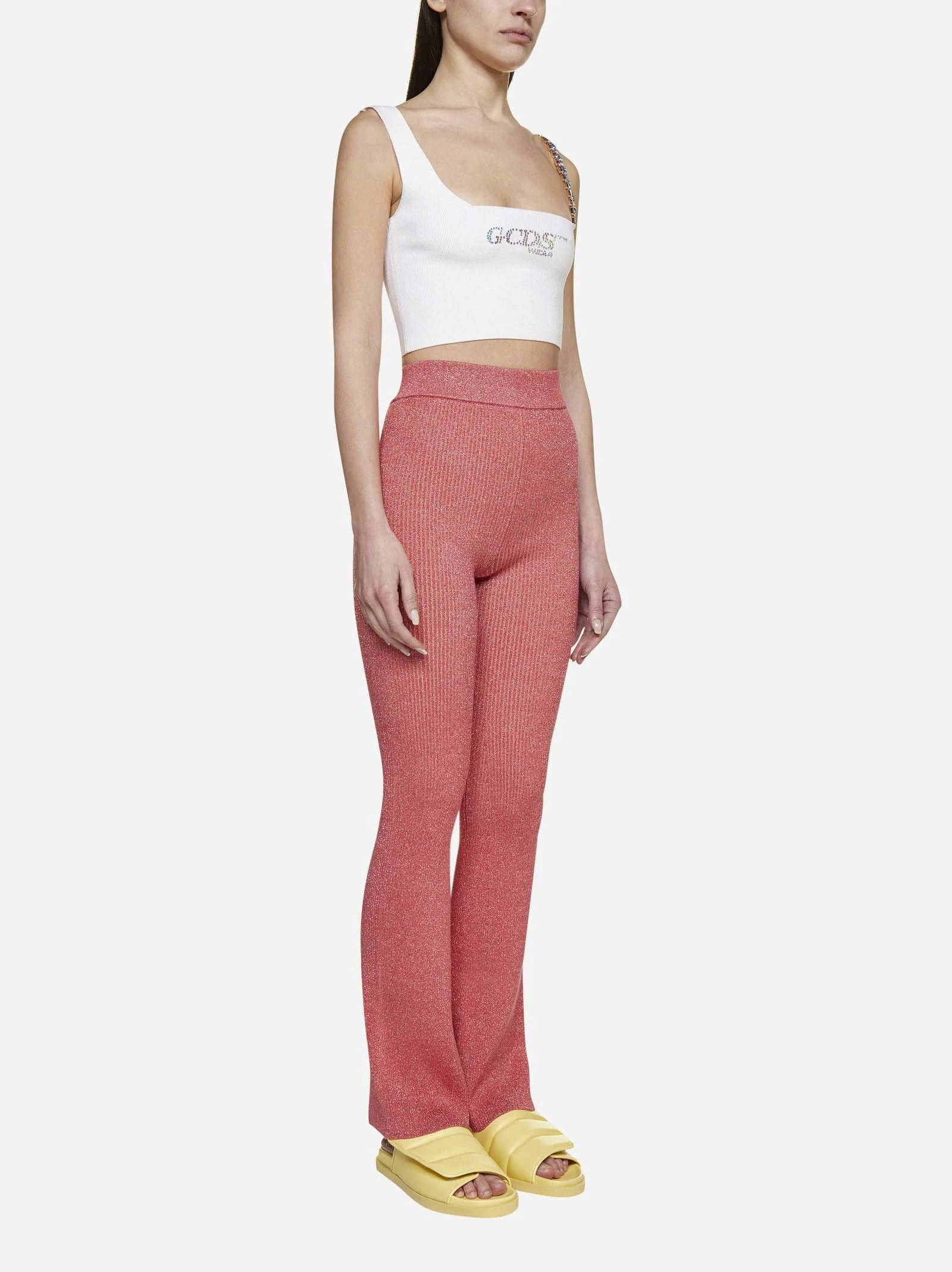 GCDS o1mle0524 Ribbed Lurex Knit Pants in Coral Size 34" / US 12 / IT 48 - 4 Thumbnail