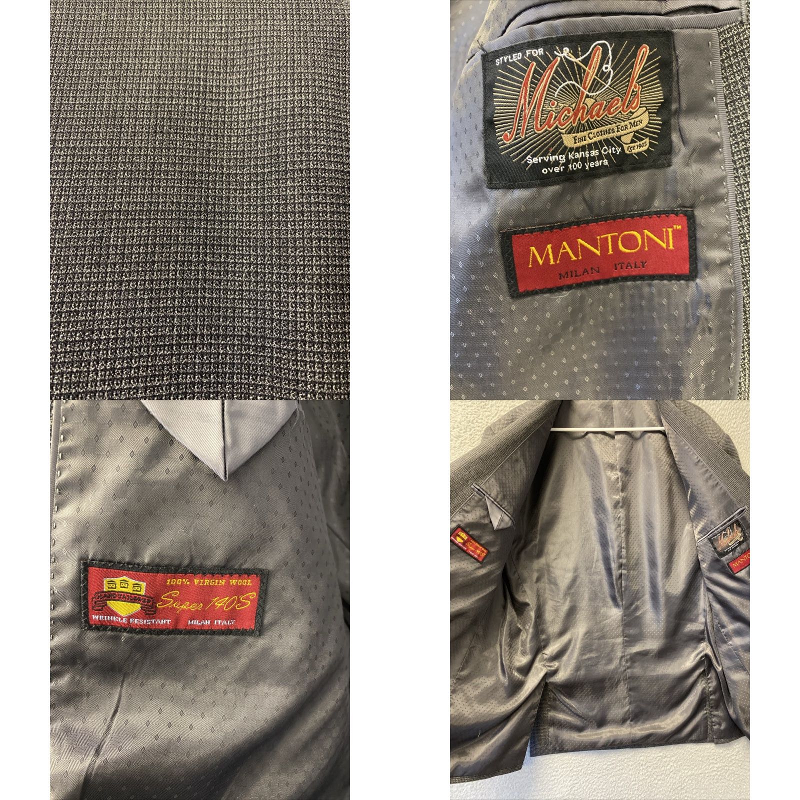 Santoni VINTAGE Mantoni Mens Blazer Jacket 48R Wool Textured Double-Vented Notch Lapel Formal Casual Size 48R - 8 Thumbnail