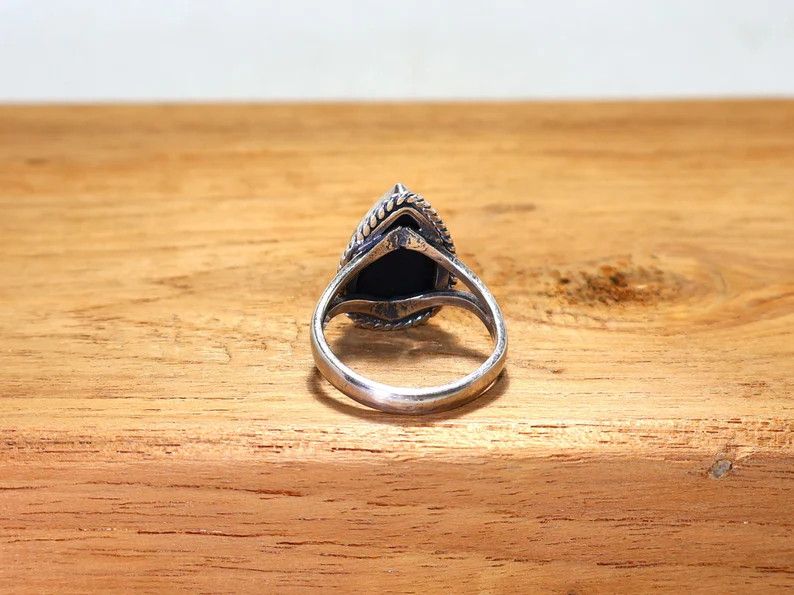 Handmade Handmade Black Onyx Teardrop Ring: 925 Sterling Silver, Gift Size ONE SIZE - 7 Thumbnail