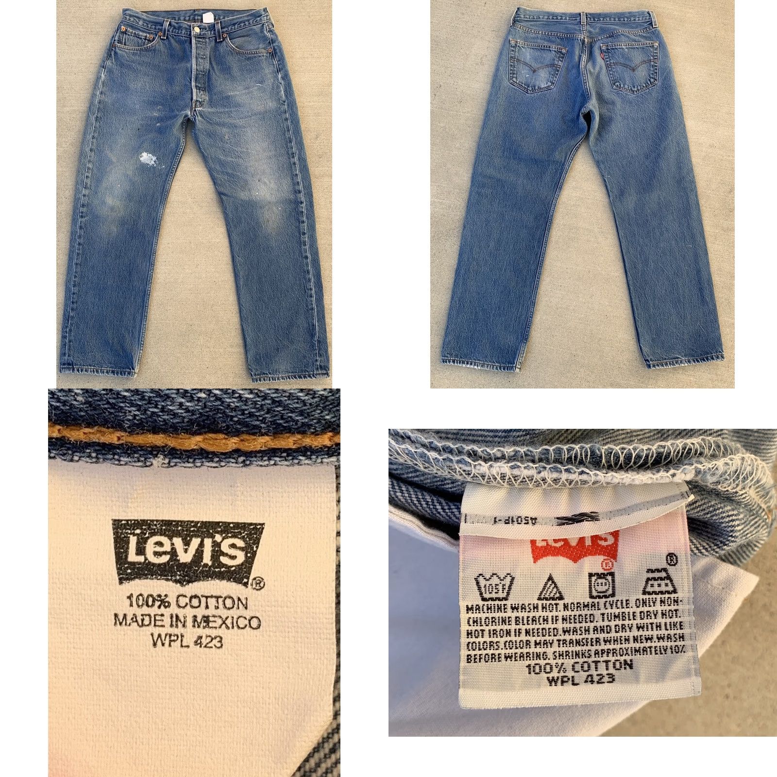 Levi's VINTAGE Levi's 501 Jeans Blue Cotton 34 in Waist 29.5 Inseam 36 Mens Regular Paint Fade 100% Cotton Button Fly Size US 36 / EU 52 - 9 Thumbnail