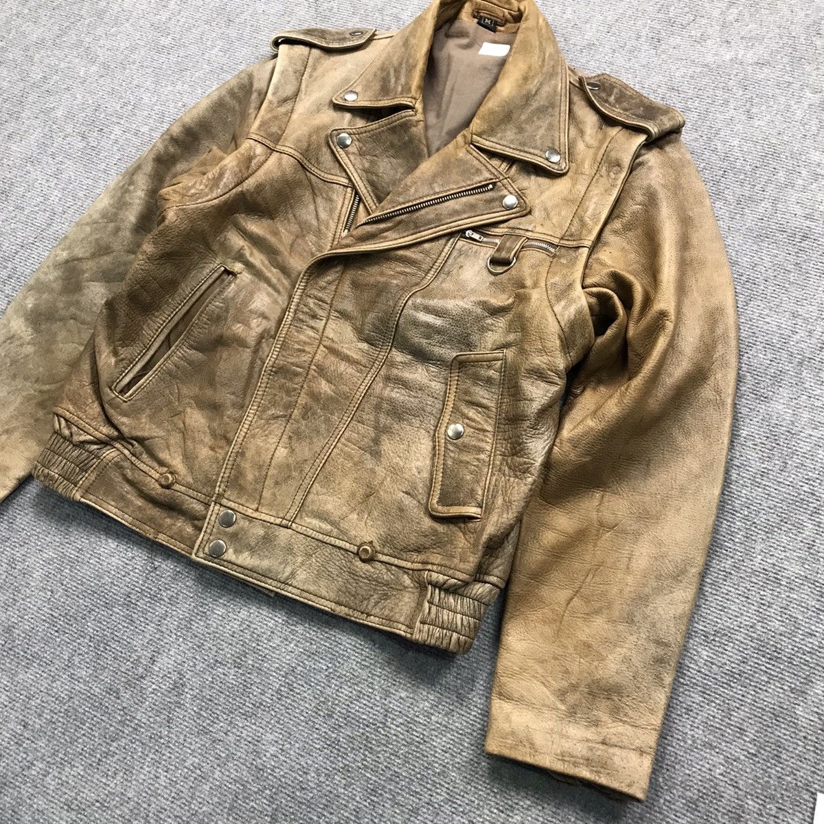Other LEATHER JACKET DOUBLE COLLAR BROWN FADED BIKER JACKET Size US M / EU 48-50 / 2 - 2 Thumbnail