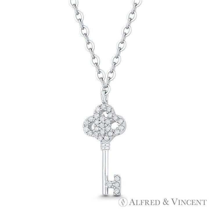 Other Skeleton Key Charm Trefoil Clover Bow CZ Crystal Necklace Size ONE SIZE - 1 Preview