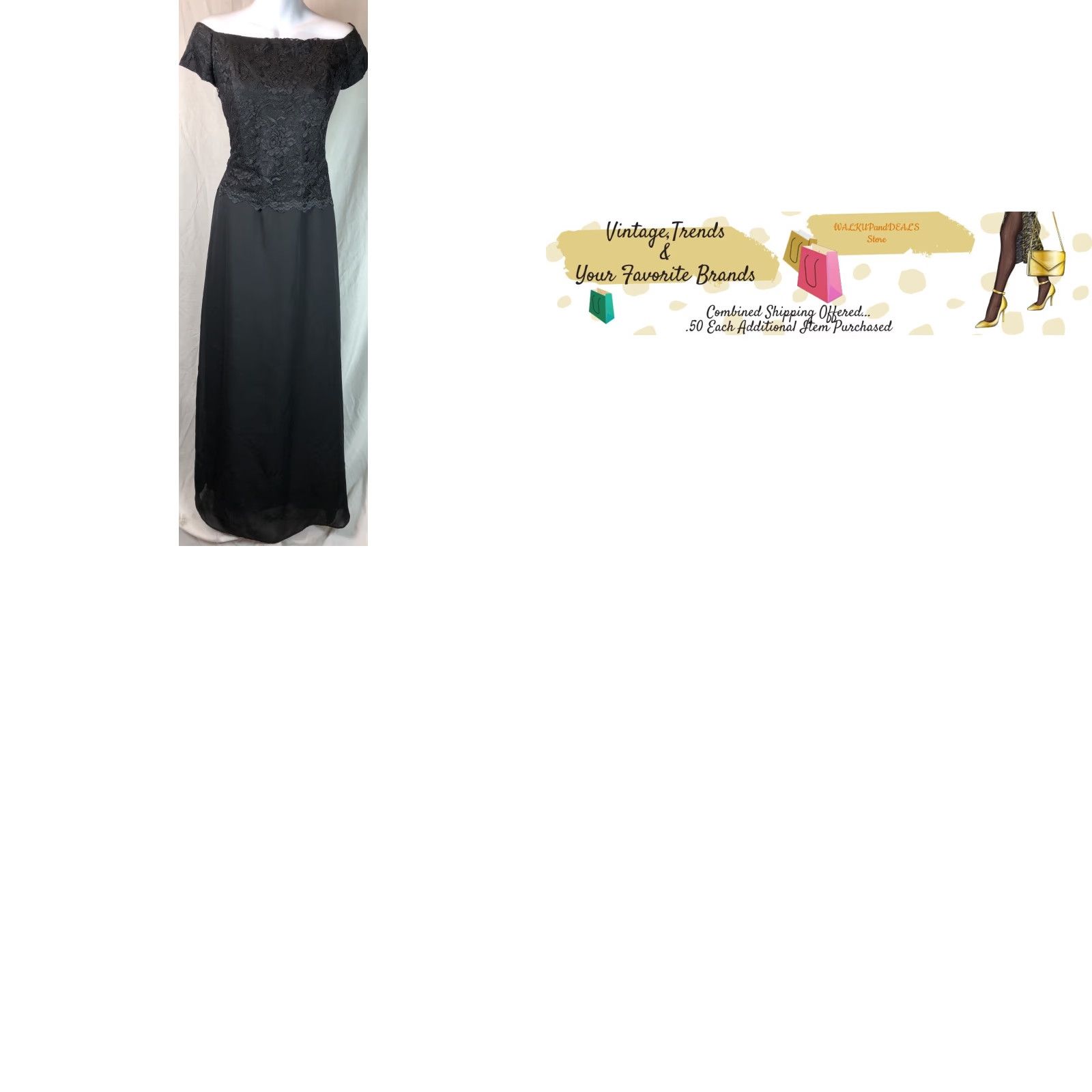 Chadwicks Formal Dress Evening Gown 6 Blk Lace Off Shoulder Cocktail  Wedding Brand Chadwicks Black Maxi