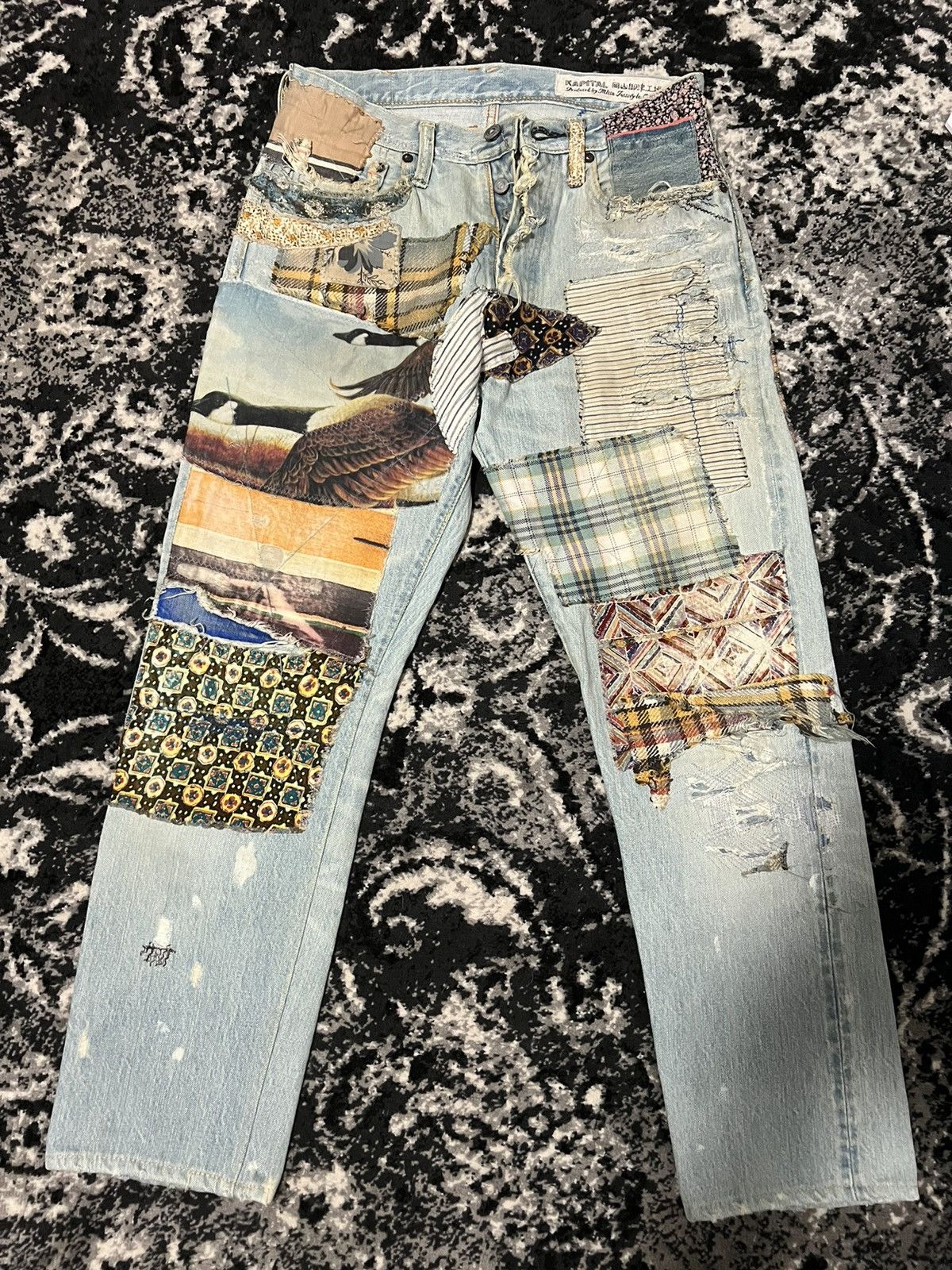 Kapital Kapital Happy Patchwork Tapered Denim “Indigo” Size US 30 / EU 46 - 1 Thumbnail