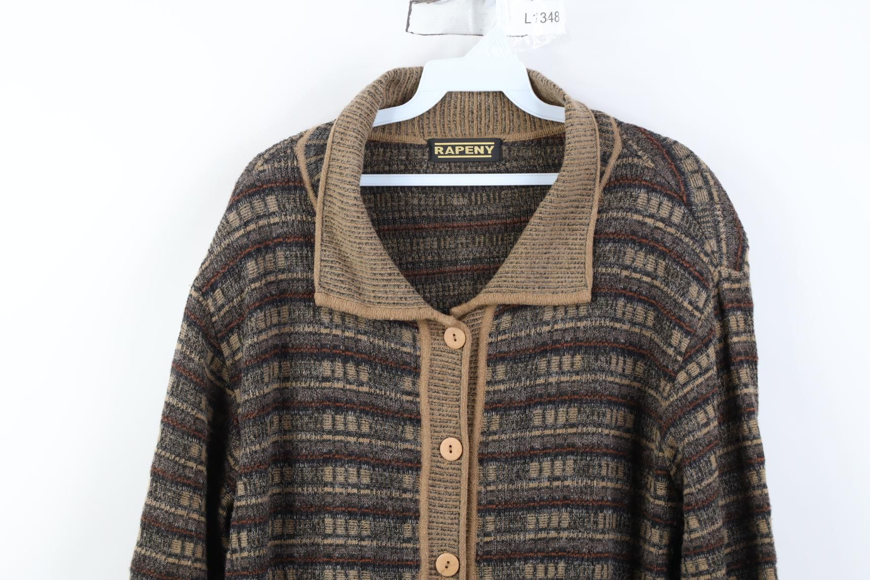 Vintage Vintage 90s Coogi Style Earth Tone Collared Cardigan Sweater Size XL / US 12-14 / IT 48-50 - 2 Thumbnail