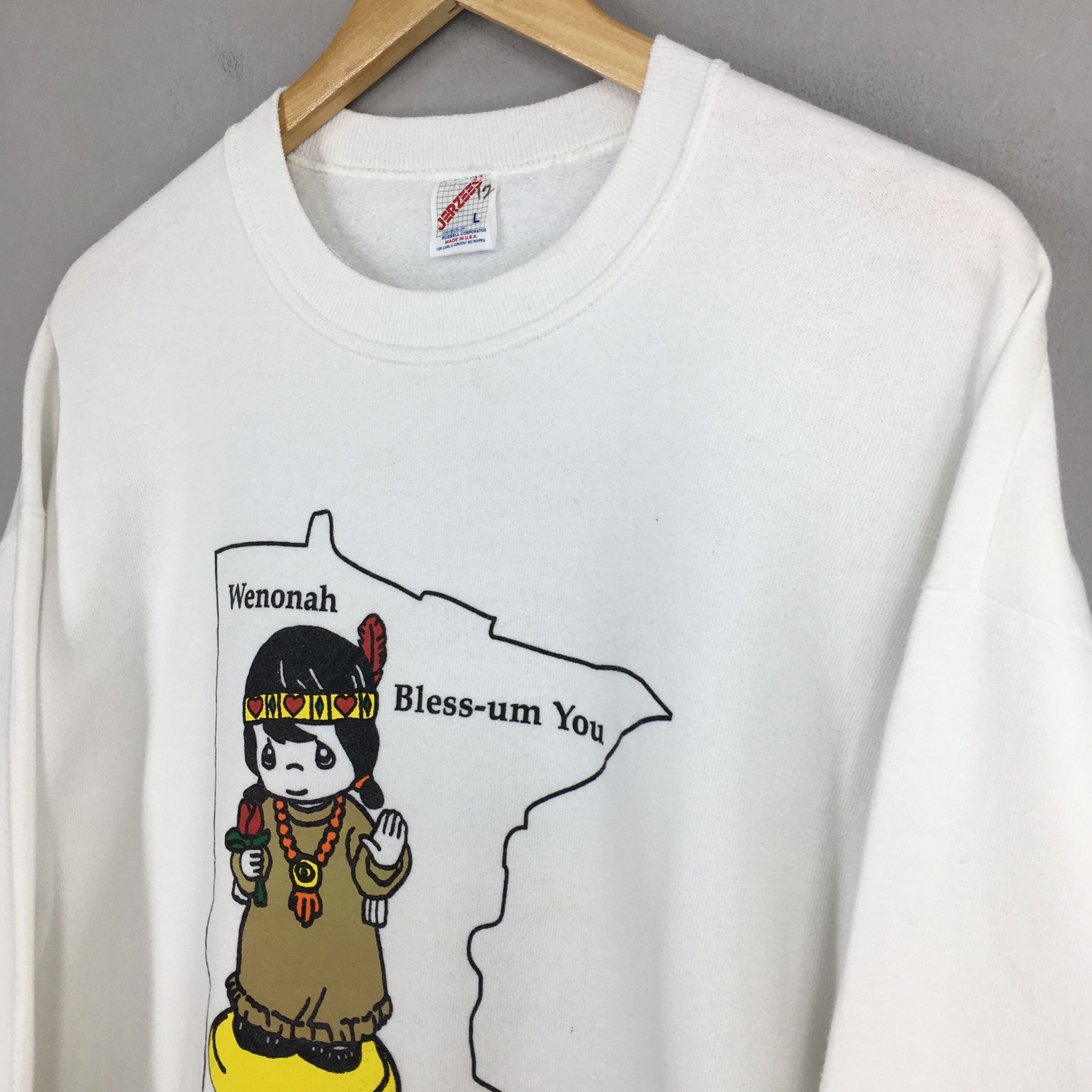 Jerzees Vintage 90s Wenonah Bless Um You Pullover Sweatshirt Large Size US L / EU 52-54 / 3 - 3 Thumbnail