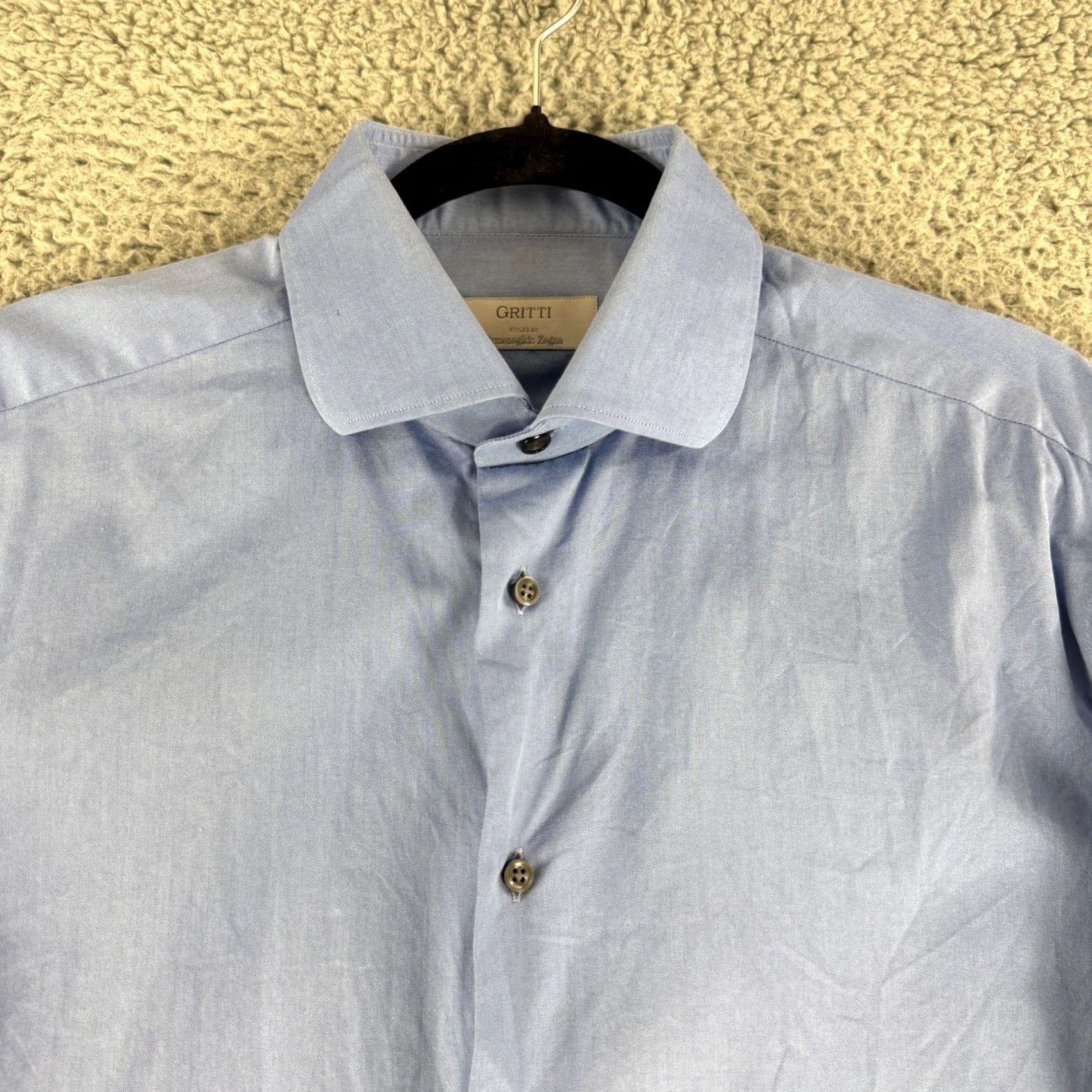 Ermenegildo Zegna Gritti Shirt Mens 16.5 Blue Twill Cotton Dress Ermenegildo Zegna Dress Shirt Mens 16.5 Blue Twill Cotton Size 46R - 2 Thumbnail
