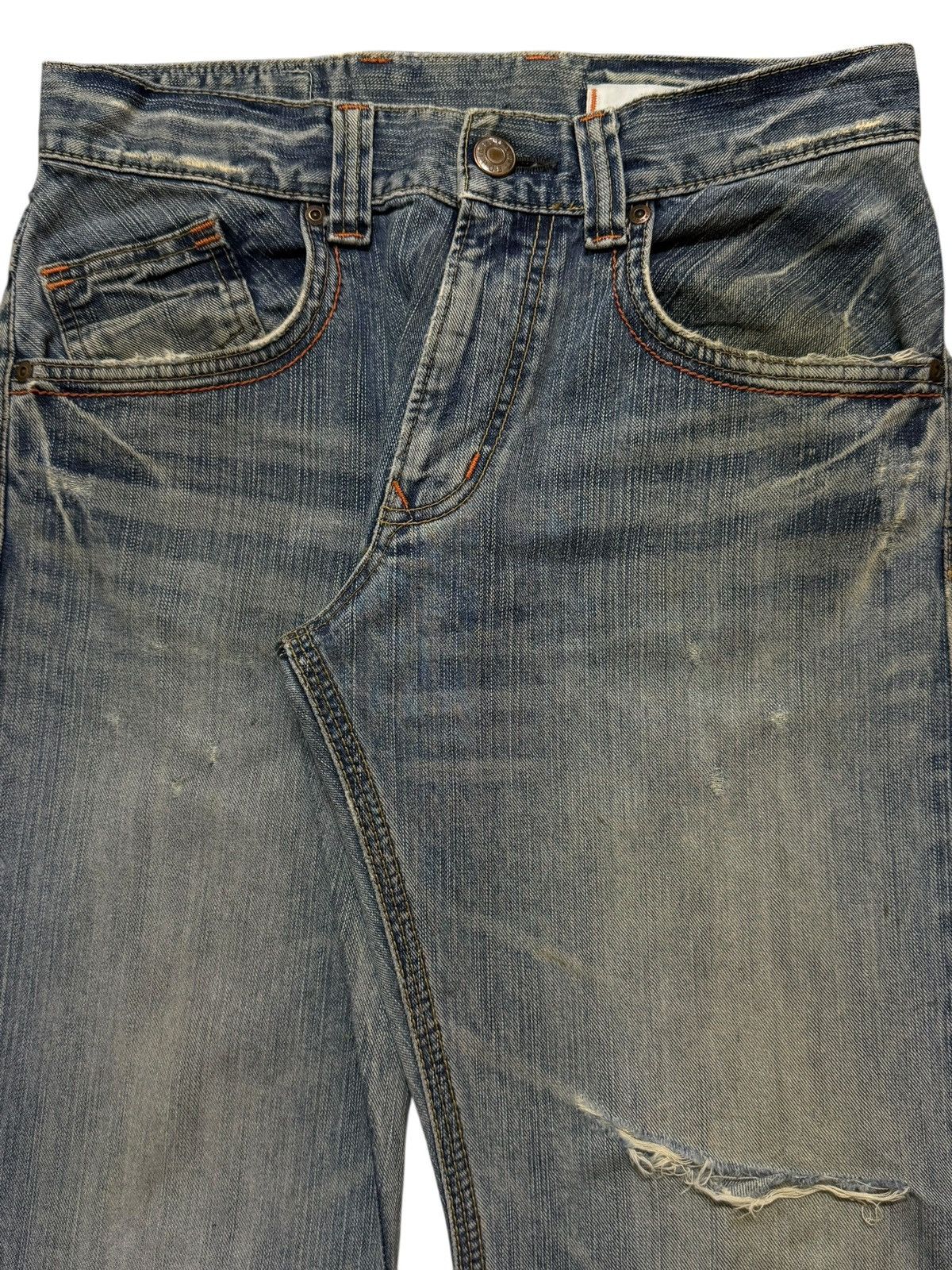 Edwin Vintage 90s Edwin XV Blue Faded Mud Wash Distress Wide Leg Size US 31 - 3 Thumbnail