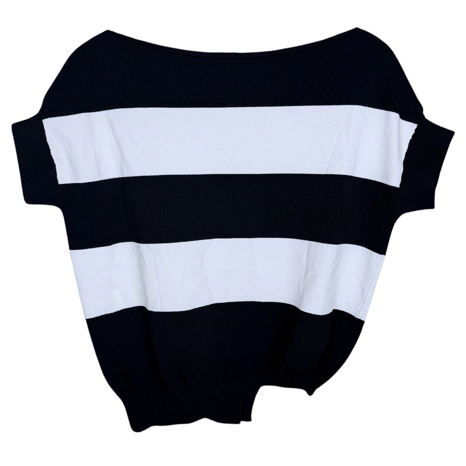 Sarah Pacini Sarah Pacini Italy Black White Striped Cropped Knit Top OS Size ONE SIZE - 2 Thumbnail