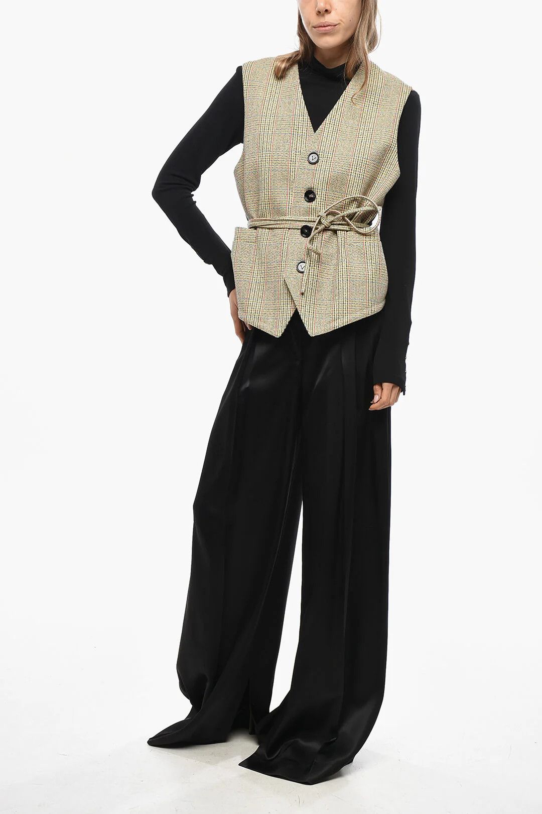 Bottega Veneta og1mm0426 District Check Wool Gilet Yellow Size XS / US 0-2 / IT 36-38 - 4 Thumbnail