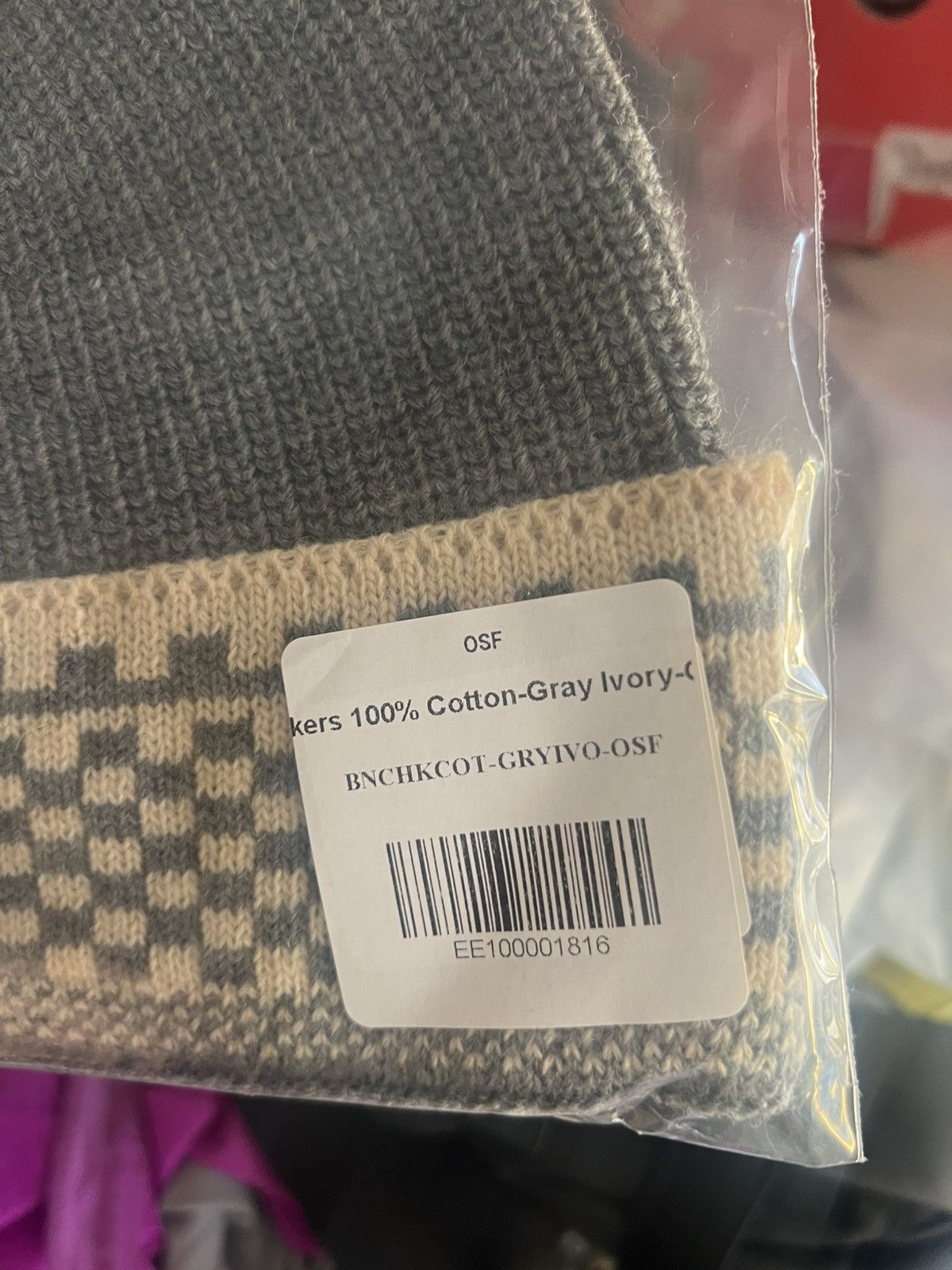 Eric Emanuel Eric Emanuel EE grey & ivory checker winter hat beanie Size ONE SIZE - 3 Thumbnail