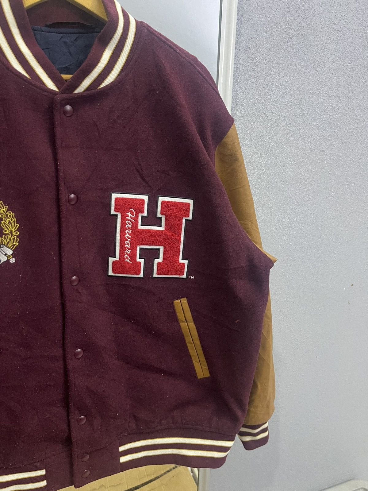 GU GU x Harvard Varsity Jacket Faux Leather Sleeves Size US XL / EU 56 / 4 - 4 Thumbnail