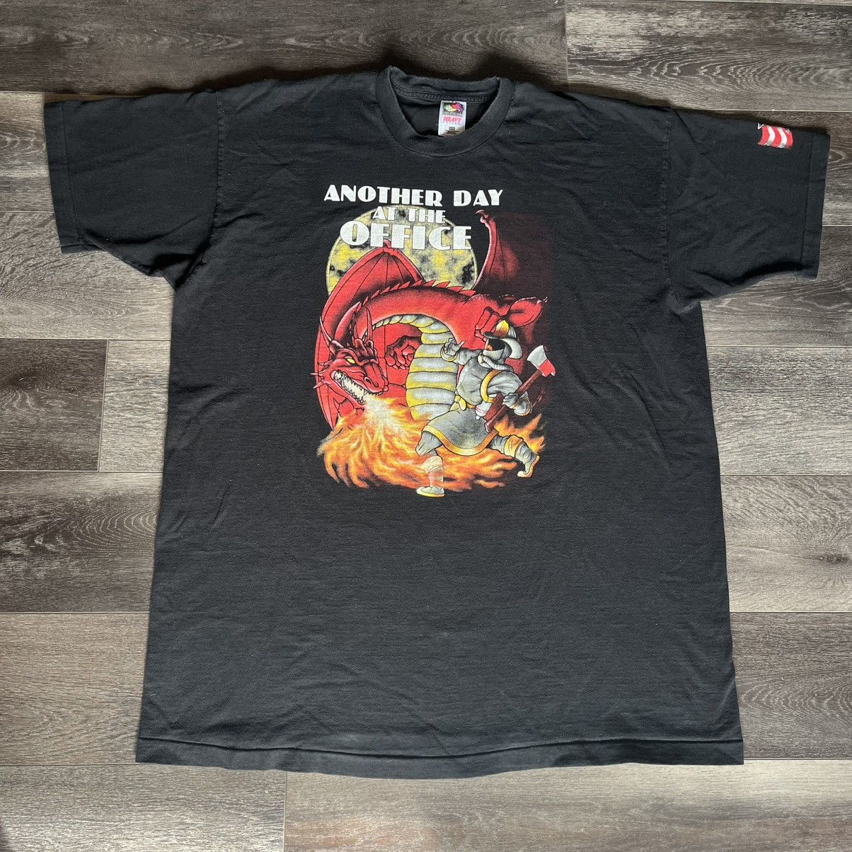 Vintage Vintage 90s Firefighter Another Day at Work Dragon Logo Tee Size US XXL / EU 58 / 5 - 2 Thumbnail