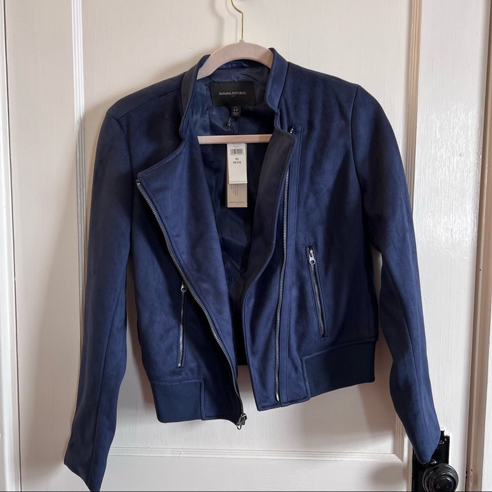 Image of Banana Republic Blue Faux Suede Zipper Jacket, Women's (Size Small)