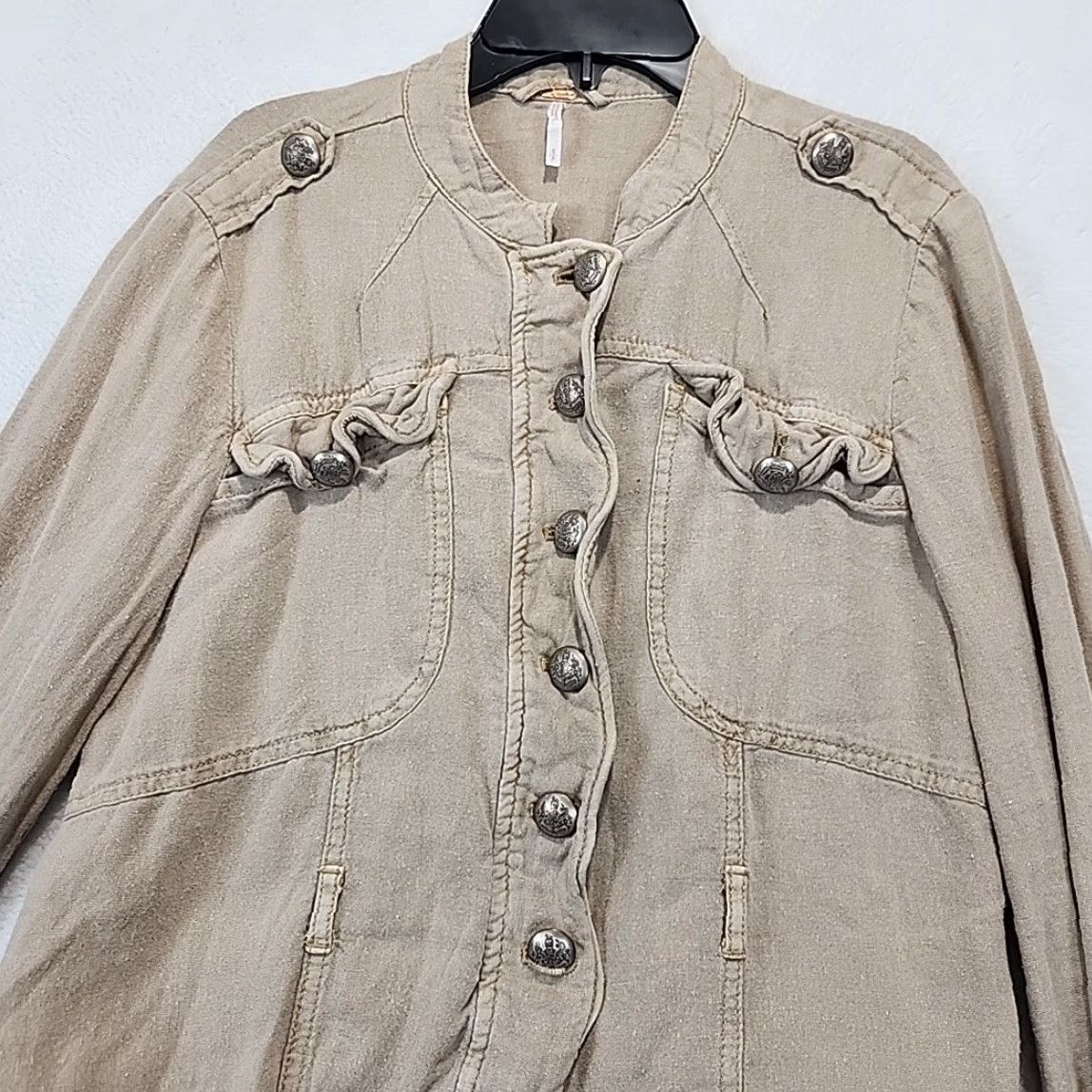 Vintage VINTAGE? We The Free People Button Up Linen Blend Shirt Womens Size S Tan Long Sleeve Top Size S / US 4 / IT 40 - 2 Thumbnail