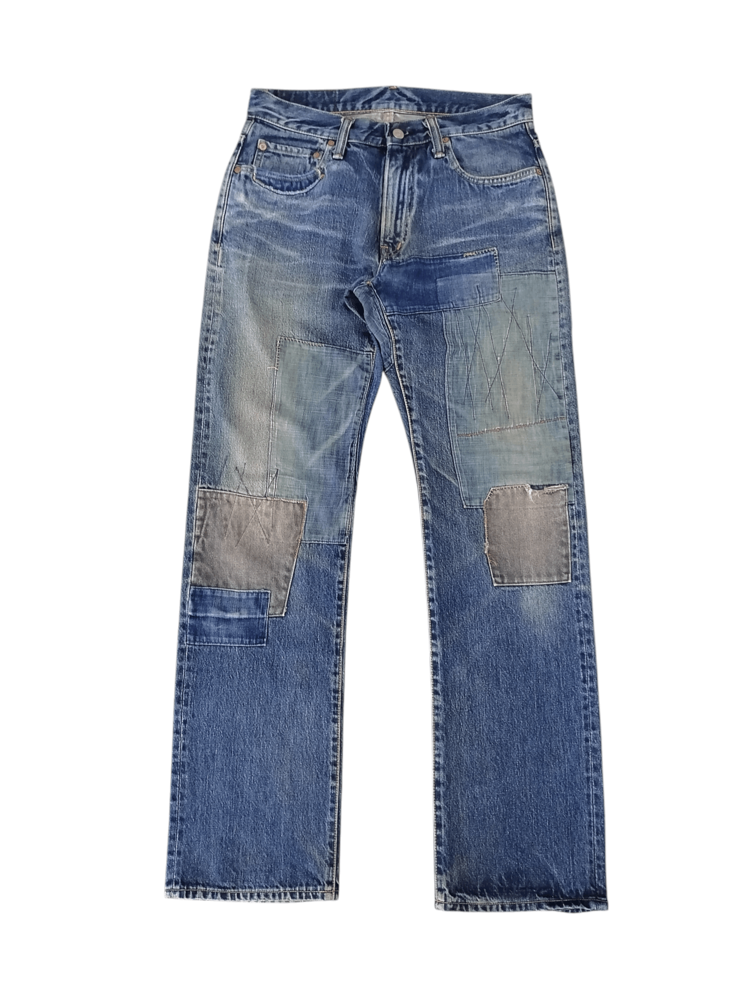 Blue Blue Japan × Japanese Brand Blue Blue Japan Patchwork Distressed Denim Pants Size US 31 - 1 Thumbnail