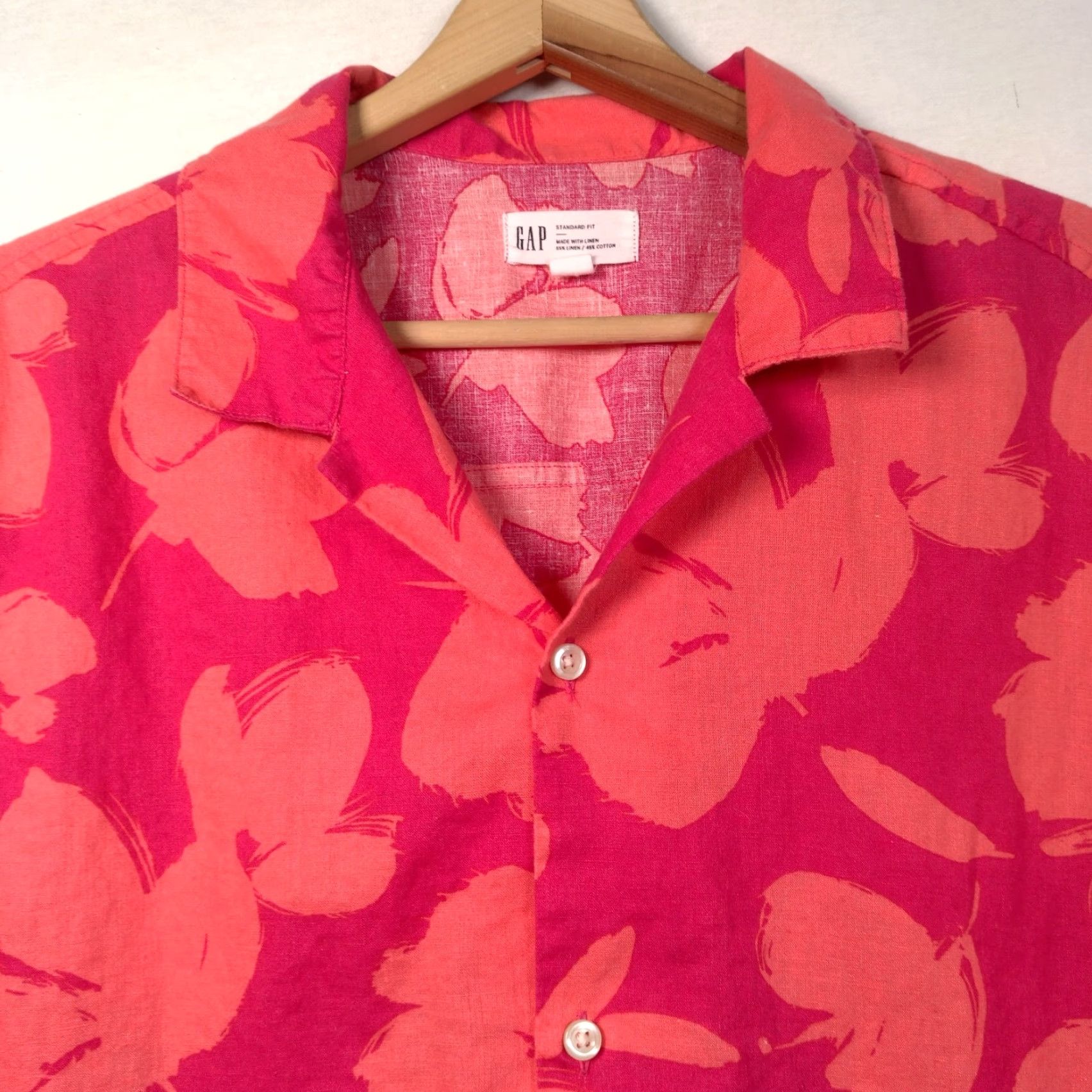 Gap Gap Linen Blend Shirt Men L Pink Salmon Floral Beach Surf Vacation Shirt Size US L / EU 52-54 / 3 - 2 Thumbnail