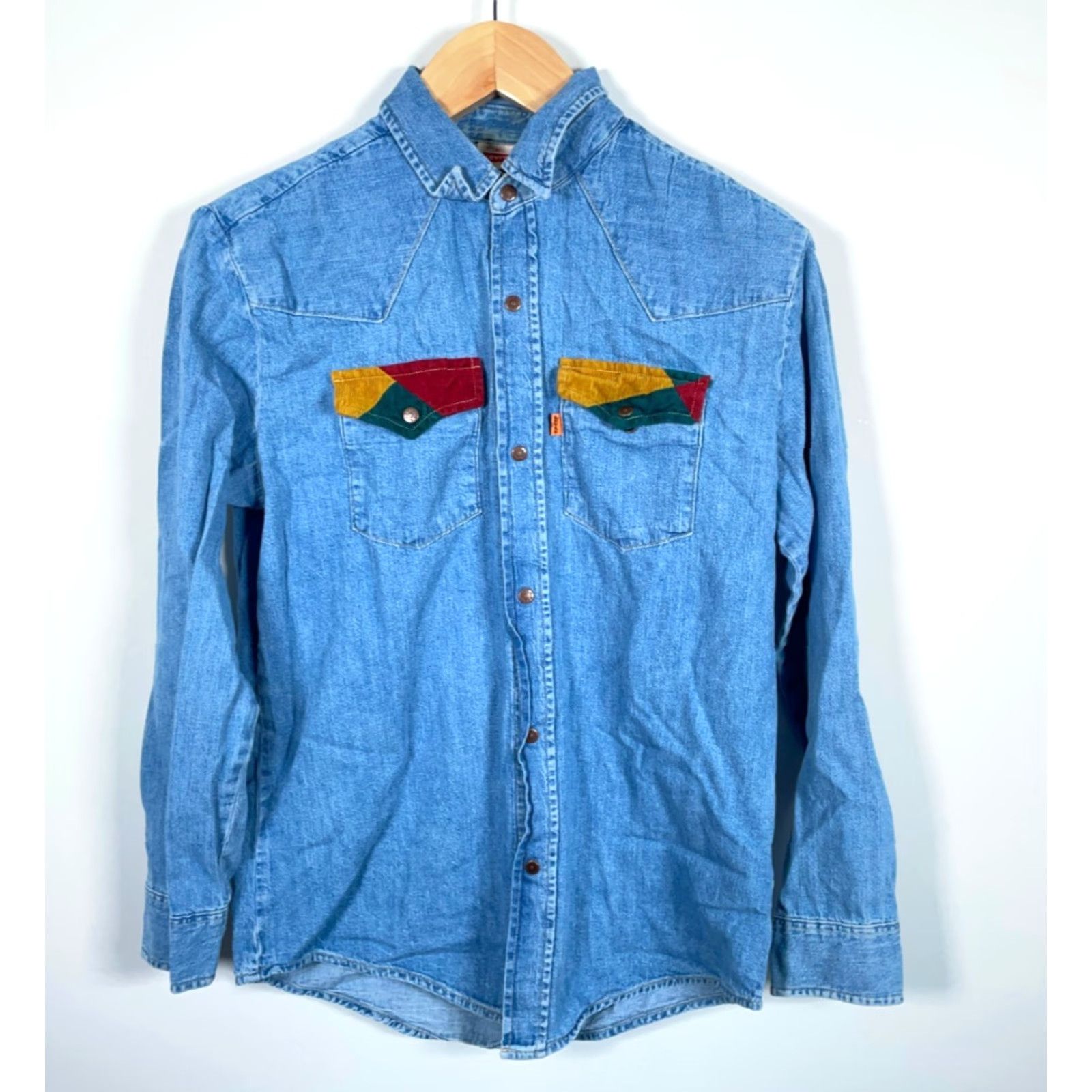 Levi's Levi's Denim Western Shirt Mens Medium Blue Corduroy Trim Snap Button #Orange Tab# 80s 90s Western Casual Workwear Size US M / EU 48-50 / 2 - 2 Thumbnail
