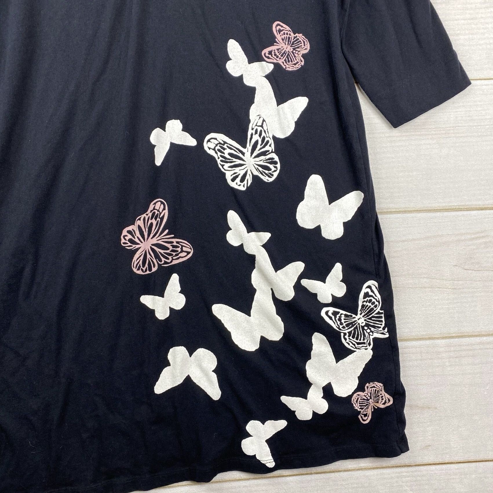 Vintage Soma Sleepshirt L Black Butterflies Cotton Pajamas Night Gown 3/4 Sleeve V-Neck Button Pullover Knit Women's Regular Size L / US 10 / IT 46 - 2 Thumbnail