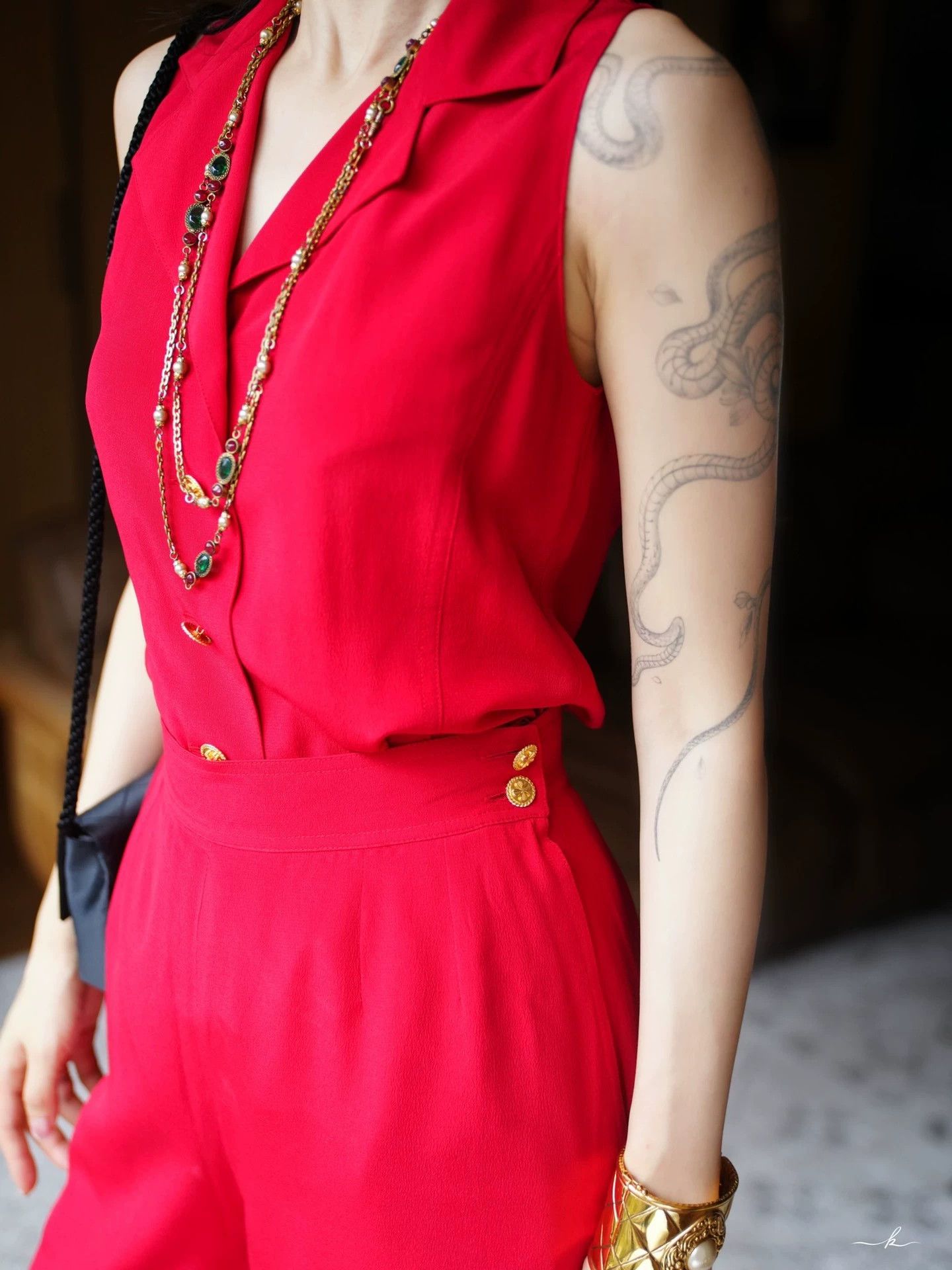 Chanel Chanel Vintage Red Silk Clover Button Wide-Leg Set Size 38 Size S / US 4 / IT 40 - 9 Thumbnail