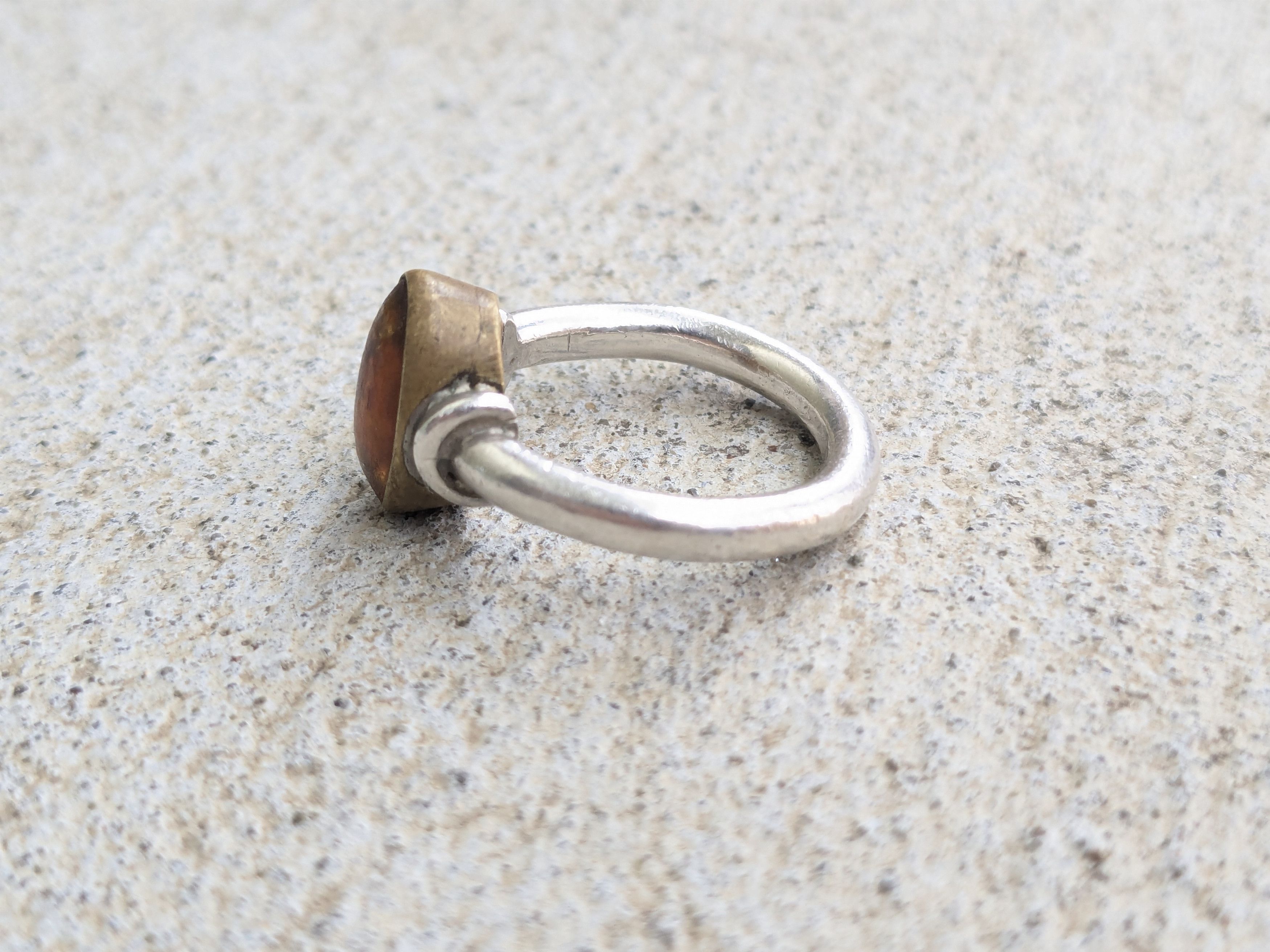 Jewelry × Sterling Silver Vintage Sterling Silver Ring Amber 7.5 Minimalist Oval Size ONE SIZE - 2 Thumbnail