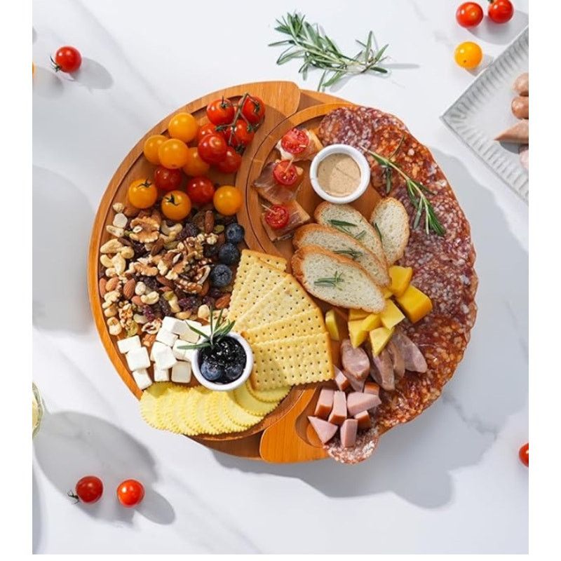 The Unbranded Brand Large Double-Layer Charcuterie Board Set w 4 Knives Bamboo Size ONE SIZE - 2 Thumbnail