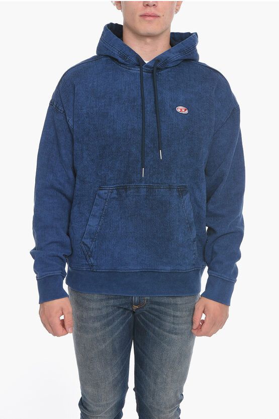 image of Diesel D-Um-Rib-Ne Felpa Hoodie Sweatshirt With Embroiedered Logo in Blue, Men's (Size XS)