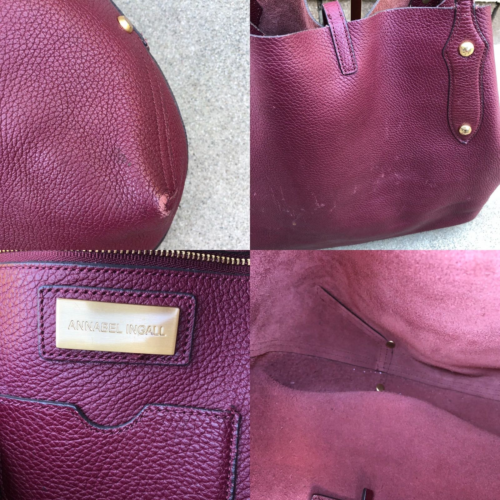 Vintage ANNABEL INGALL Large Isabella Tote Bag Purse Women's Designer Shoulder Burgundy Tote Bag Women 14" W 21" H 4" D Leather N/A Size ONE SIZE - 8 Thumbnail