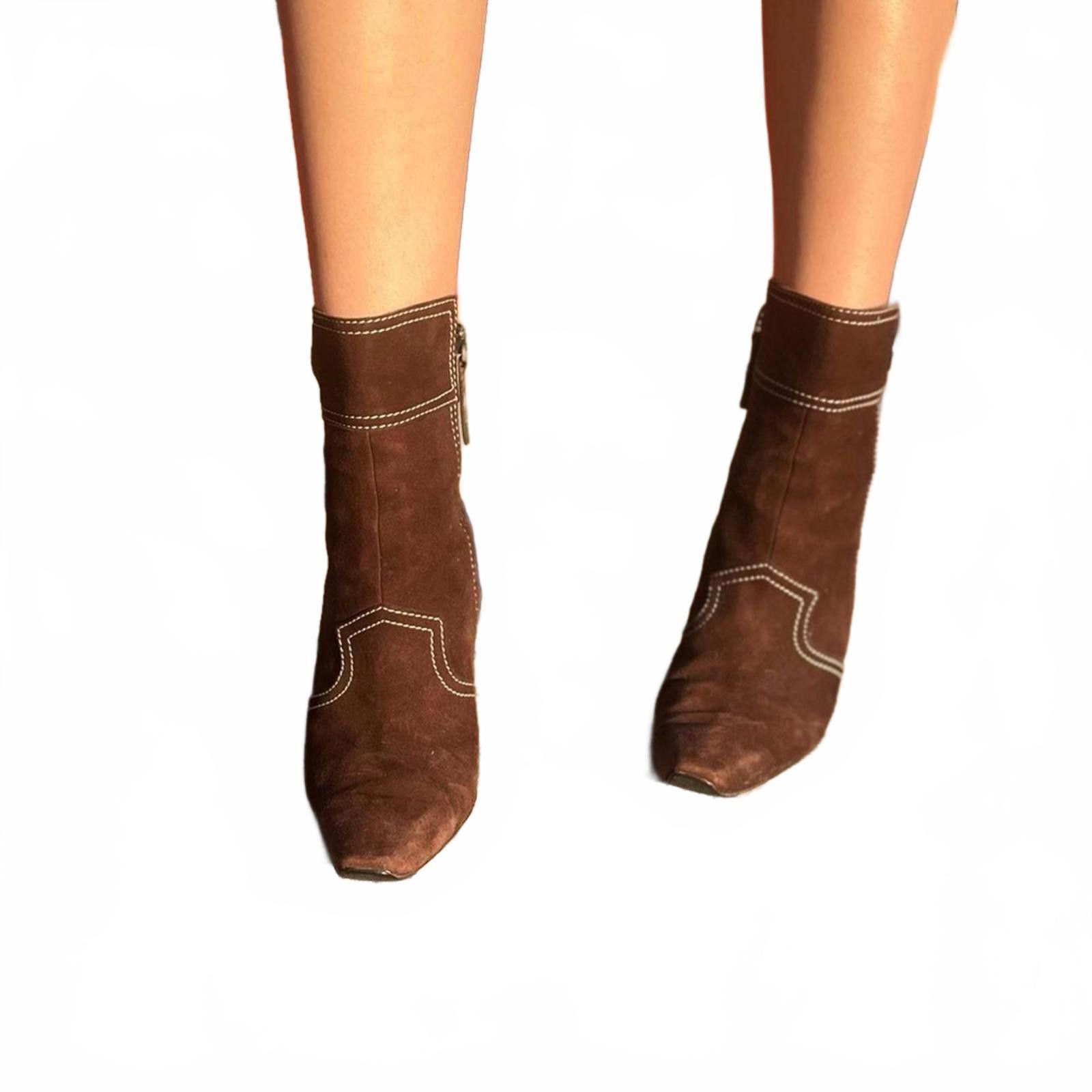 Other Y2K Tod’s Dark Brown Suede Ankle Booties – Made in Italy Size US 5.5 / IT 35.5 - 3 Thumbnail